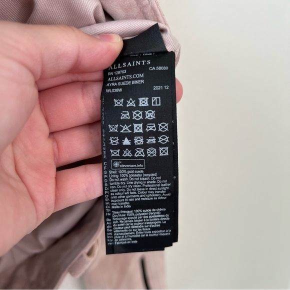 NEW All Saints Ayra Suede Biker jacket in pink size 6 - Picture 12 of 12